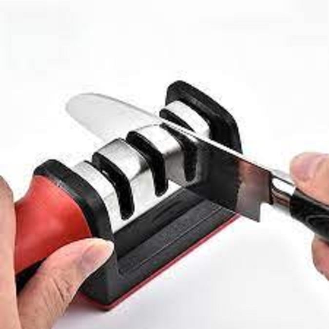 Picture of 3 Stages Knife Sharpener Sharpening Stone Sharpening Hone Grindstone (Red)