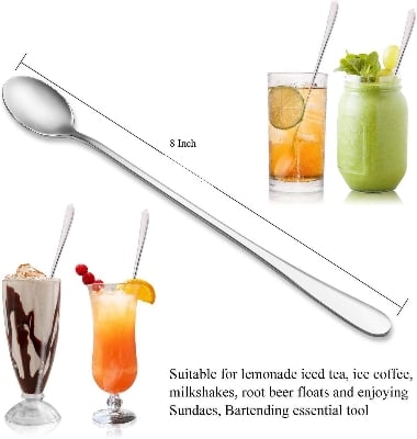 Picture of Stainless Steel Long Tea Spoon 8 inch (1Pis) Long Handle Spoons, Food Grade Stainless Steel, Long Handle Spoon for Ice Cream, iced Coffee, iced Tea, Milkshake, Tea and Other Desserts (Silver)