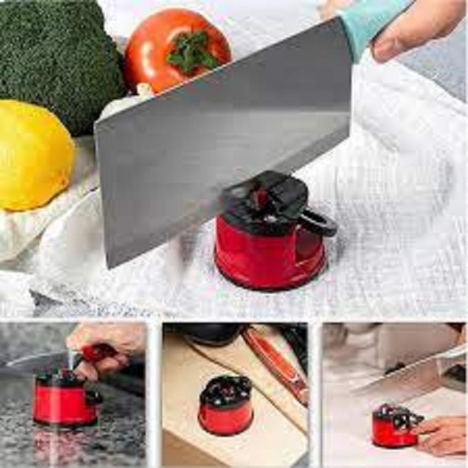 Picture of mini suction cup sharpening stone kitchen Knife Sharpener with Smart Suction Pad Base (Red)