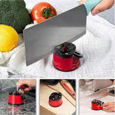 Picture of mini suction cup sharpening stone kitchen Knife Sharpener with Smart Suction Pad Base (Red)