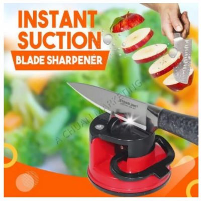 Picture of mini suction cup sharpening stone kitchen Knife Sharpener with Smart Suction Pad Base (Red)