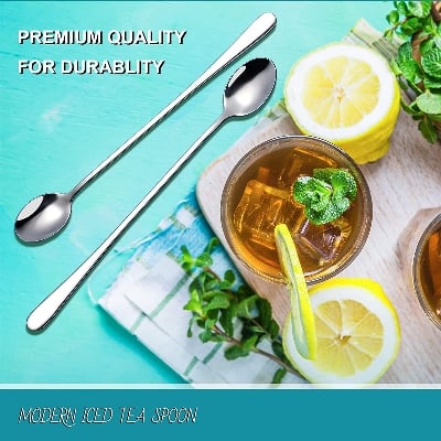 Picture of Stainless Steel Long Tea Spoon 8 inch (6 Pis Set) Long Handle Spoons, Food Grade Stainless Steel, Long Handle Spoon for Ice Cream, iced Coffee, iced Tea, Milkshake, Tea and Other Desserts (Silver)