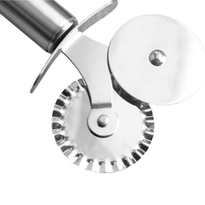 Picture of Double Roller Stainless Steel Pizza Cutter Utensils Pizza Tools Cake Tools Pizza Slicer Peel (Silver)