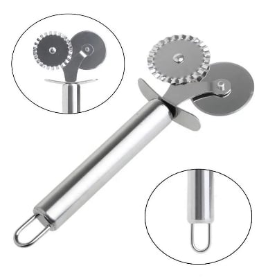 Picture of Double Roller Stainless Steel Pizza Cutter Utensils Pizza Tools Cake Tools Pizza Slicer Peel (Silver)