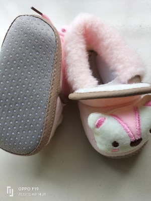 Picture of Baby Shoes Winter Velvet Warm Soft Infant Toddler Flats Newborn Walks Lacing Shoes Flats,Soft Sole Crib Shoes, Anti-slip Prewalker Solid Color Shoes (Pink,6-12 months)