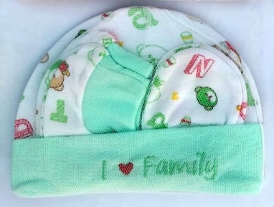 Picture of New Born Baby ( high quality  Mitten set for babies ) Size:0-6month3 in1 set -1pac (Multicolor,0 - 6 months)