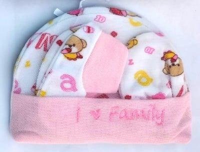 Picture of New Born Baby ( high quality  Mitten set for babies ) Size:0-6month3 in1 set -1pac (Multicolor,0 - 6 months)