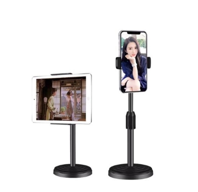 Picture of Desktop mobile phone holder stand 360 rotate for Live video, 360 Rotate Mobile Phone Holder Desktop Stand Adjustable height for Live Streaming Shoot Video Round Base Smartphone (Black)