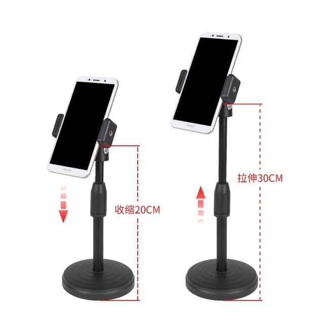 Picture of Desktop mobile phone holder stand 360 rotate for Live video, 360 Rotate Mobile Phone Holder Desktop Stand Adjustable height for Live Streaming Shoot Video Round Base Smartphone (Black)