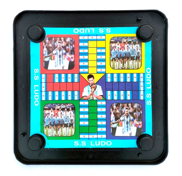 Picture of Plastic Carrom Board (Both side play : One side Carrom board & Other side Ludu ).Board game - Multi color - (14X14) Inch (Multicolor)