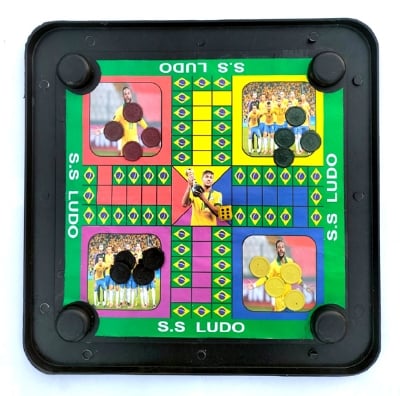 Picture of Plastic Carrom Board (Both side play : One side Carrom board & Other side Ludu ).Board game - Multi color - (14X14) Inch (Multicolor)