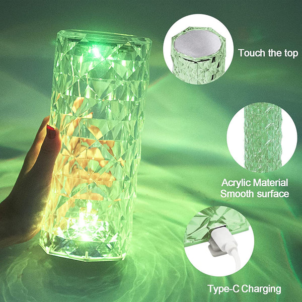 Picture of 16 Color Crystal Rose Diamond Table Lamp Acrylic Table Lamp for Living Room Bedroom with Remote (Multicolor)