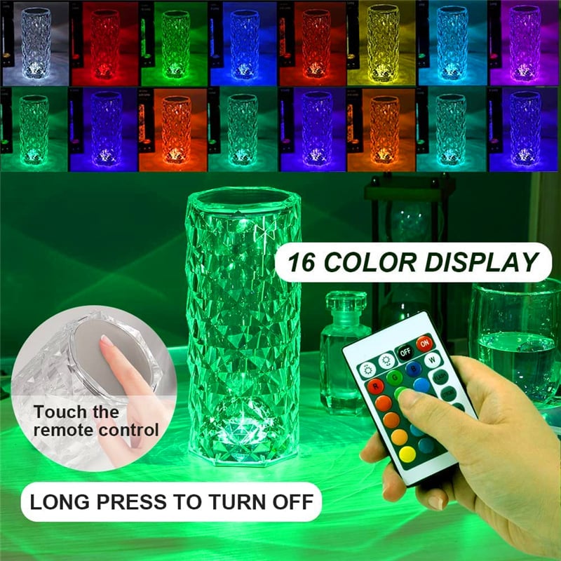 Picture of 16 Color Crystal Rose Diamond Table Lamp Acrylic Table Lamp for Living Room Bedroom with Remote (Multicolor)