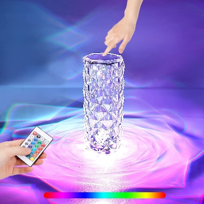 Picture of 16 Color Crystal Rose Diamond Table Lamp Acrylic Table Lamp for Living Room Bedroom with Remote (Multicolor)