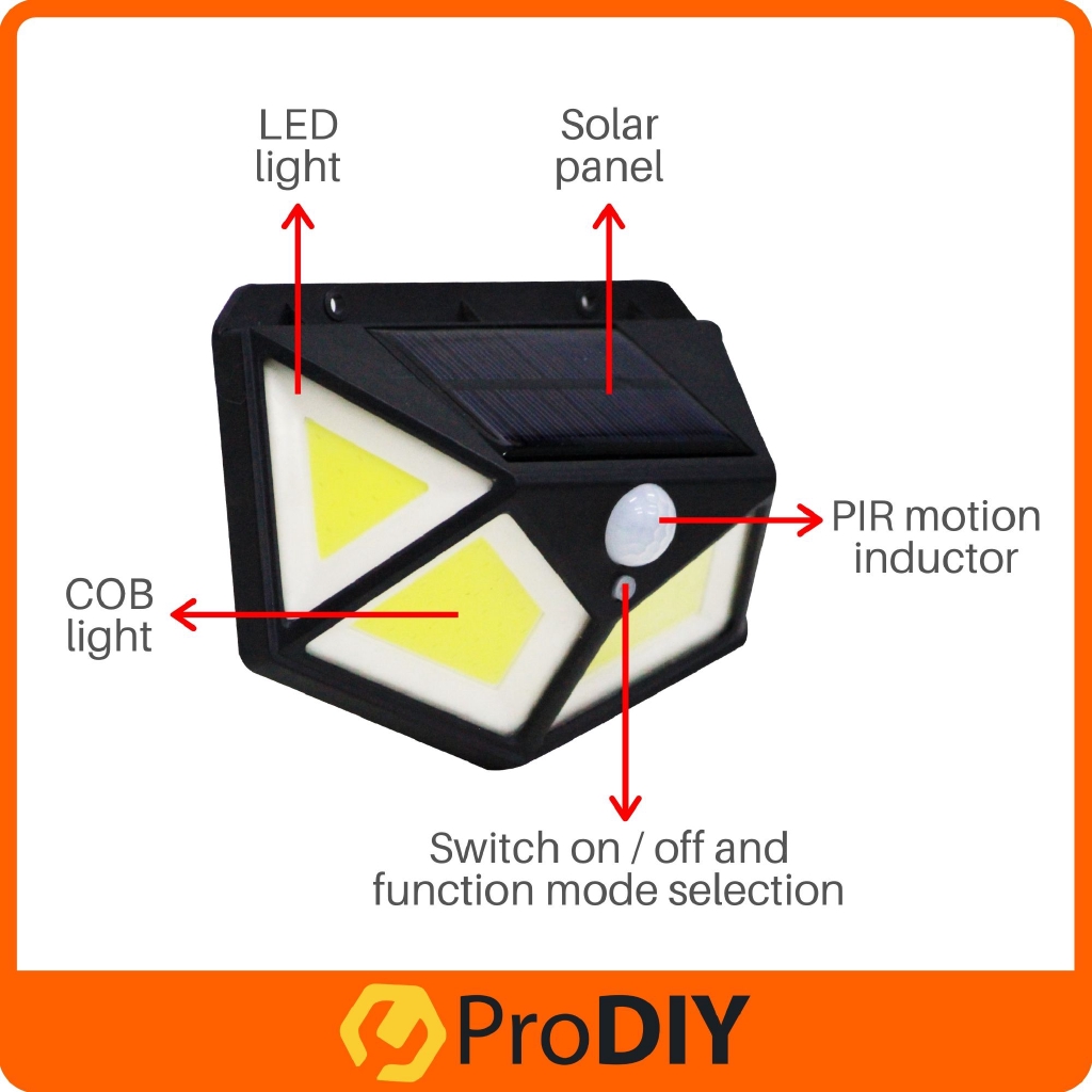 Picture of 100 LED Solar Interaction Wall Lamp Motion Sensor LED COB Light Lamp (Black)