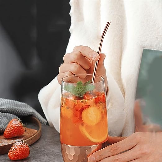 Picture of Gold Iced Tea Spoon With Straw Handle For Drinking, 8.7" Stainless Steel Long Handle Titanium Gold Plating Bar Spoon Silverware For Cocktail, Ice Cream, Mixing and Stirring (6 Pieces)