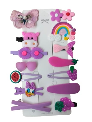 Picture of 14 Pcs Baby Girl Hair Clip Set for Children Hair Accessories (Violet,Int: One size)