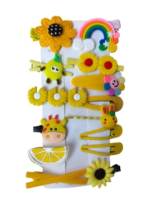 Picture of 14 Pcs Baby Girl Hair Clip Set for Children Hair Accessories (Yellow,Int: One size)