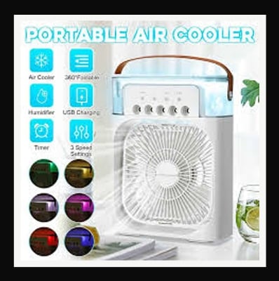 Picture of Air Cooler Fan 3 in 1 Mini Portable Fan Humidifier with 7 Colors LED Light Air Conditioner Cooler Water Cooling (Multicolor)