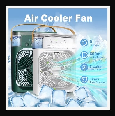 Picture of Air Cooler Fan 3 in 1 Mini Portable Fan Humidifier with 7 Colors LED Light Air Conditioner Cooler Water Cooling (Multicolor)
