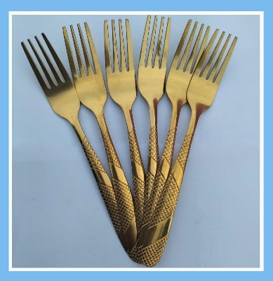 Picture of Golden Stainless Steel Tea Spoon Set – 6 Pieces, 6-Inch Size for Home & Restaurant (6 pieces fork)