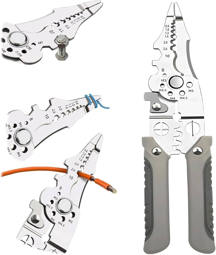 Picture of Multifunctional Wire Stripper Crimper Cable Cutter Pliers, Stainless Steel Wire Stripper, Multi-Purpose Professional Wire Stripping Tool (Silver)
