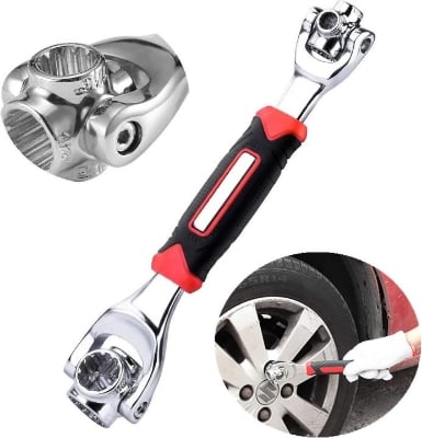 Picture of 360 Degree Multipurpose Tiger Wrench 8 in 1 Tools Socket Works Universal Ratchet Spline Bolts Torx Sleeve Rotation Hand Tools (Silver)