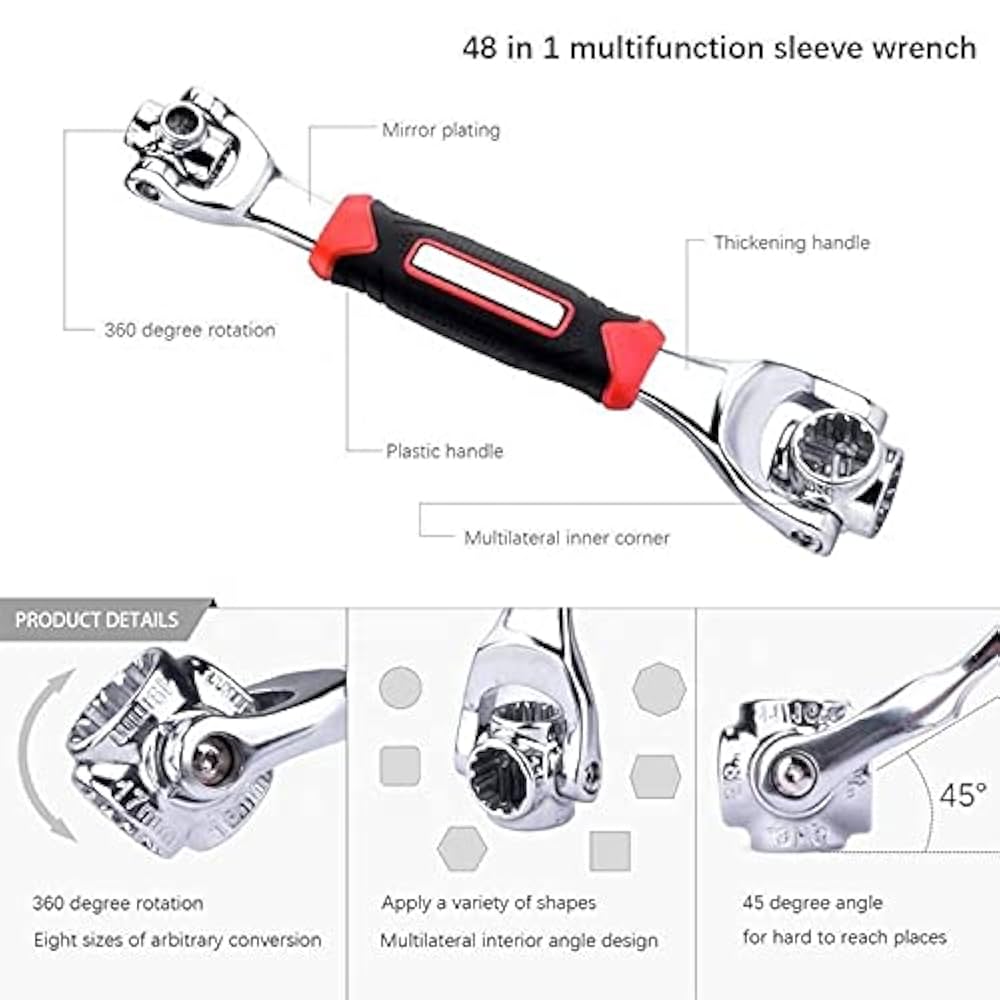 Picture of 360 Degree Multipurpose Tiger Wrench 8 in 1 Tools Socket Works Universal Ratchet Spline Bolts Torx Sleeve Rotation Hand Tools (Silver)
