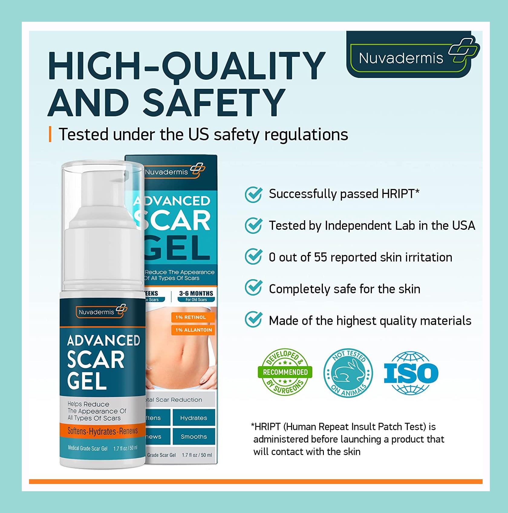 Picture of 50ml Scar Removal Gel - Effective Stretch Mark, Acnes Spots, Burns and Surgical Scars Treatment Cream - Retinol, Allantoin,Vitamin E - Post Surgery Skin Repair Supplies No Side Effects 