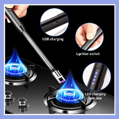 Picture of Modern Outdoor Portable Electric Kitchen Gas Lighter/Arc Lighter USB Rechargeable Long Lighter Windproof Candle Lighter Outdoor Plasma Flexible Neck 