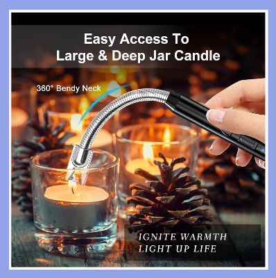 Picture of Modern Outdoor Portable Electric Kitchen Gas Lighter/Arc Lighter USB Rechargeable Long Lighter Windproof Candle Lighter Outdoor Plasma Flexible Neck 