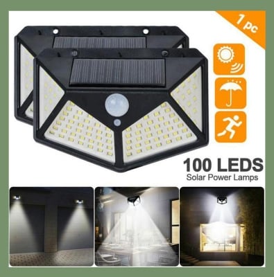 Picture of 100 LED 4 Surface Solar Light solar induction, body induction light (Black)