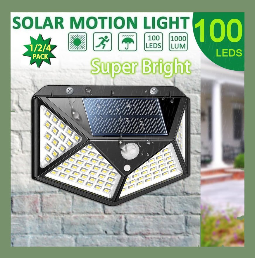 Picture of 100 LED 4 Surface Solar Light solar induction, body induction light (Black)