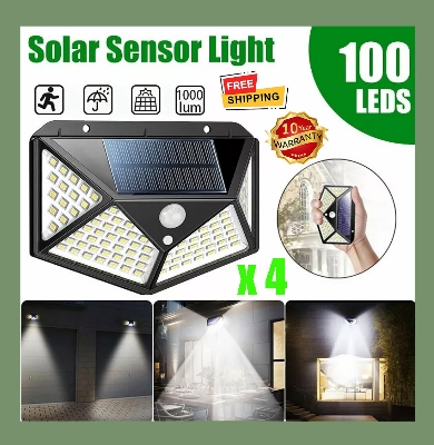 Picture of 100 LED 4 Surface Solar Light solar induction, body induction light (Black)