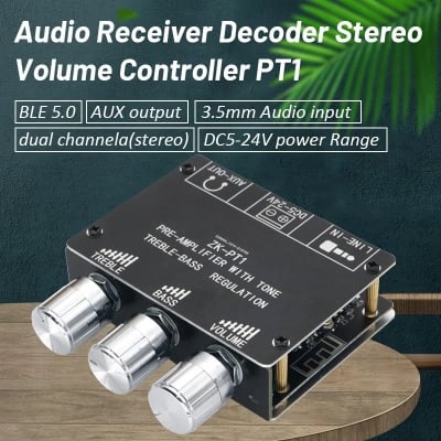 Picture of Bluetooth 5.0 Decoder Board Dual Channel Stereo Low Noise High and Low Tone Pre- Amplifier Board ZK-PT1 (Black)