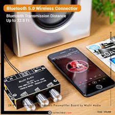Picture of Bluetooth 5.0 Decoder Board Dual Channel Stereo Low Noise High and Low Tone Pre- Amplifier Board ZK-PT1 (Black)