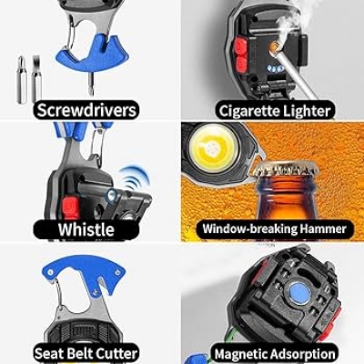 Picture of Multi functional Pocket Small Flashlight Bright Magnetic COB Rechargeable Keychain Light with Lighter (Multicolor)