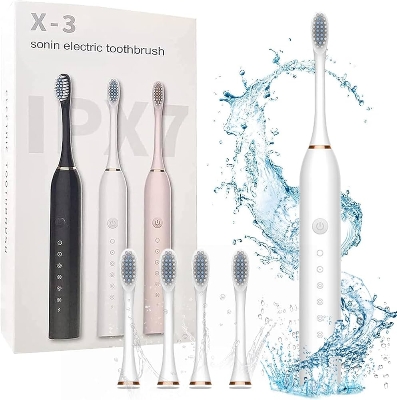 Picture of Electric Toothbrush Sonic Rechargeable Toothbrush | IPX7 Waterproof USB Toothbrush with 4 Dupont Brush Heads | Tartar Remover Portable Sonic Cleaner for Personal & Household Dental Care | Electric Toothbrush | Electric toothbrush | Rechargeable Brush | X3 (White)