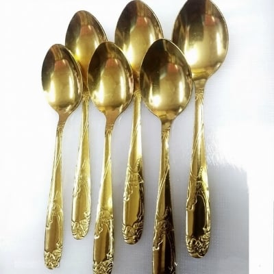 Picture of 6 Pieces Luxury Golden Stainless Steel Multi Design print Spoon Set A Touch Of Luxury To Your Dining Table With This Golden chopped Spoon Set -Golden