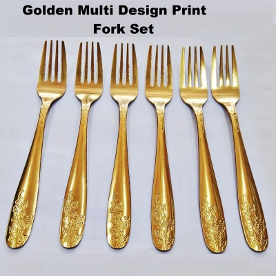 Picture of 6 Pieces Luxury Golden Stainless Steel Multi Design print Fork Set A Touch Of Luxury To Your Dining Table With This Golden chopped ForkSet -Golden