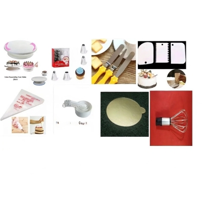 Picture of 8 CX The Combo Turn Table + Deco +  3 butter planer + white M cup set + scrapper set + 10 piping + 10”= 1 board + Hand Egg Bitter Heavy -Multicolor