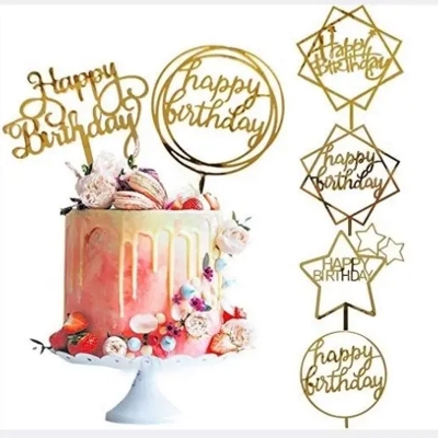 Picture of Happy Birthday Gold Cake Topper Random Design 1 piece -Golden