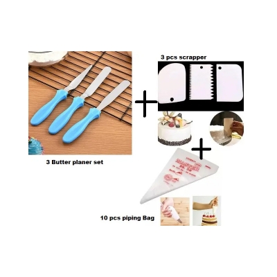 Picture of Combo 3  Item 3 buter planer set / 3 pcs scrapper set / 10 pcs piping bag -Multicolor