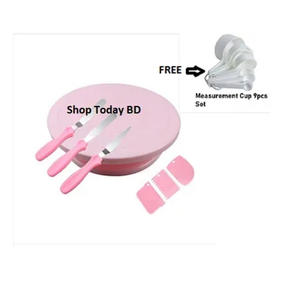 Picture of 7Pcs set9Pcs white Mesurment Cup Set Free Cake decoration turn table 28 cm + 3Pcs baking plate set+3Pcs scraper set + Free White measurement cup set -Multicolor