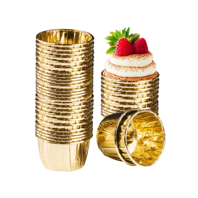 Picture of 10 pieces muffin cups made of aluminum foil, cupcake muffin cups, baking cups made of aluminum  foil for muffins and cupcakes Golden -Golden