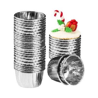 Picture of 10 pieces muffin cups made of aluminum foil, cupcake muffin cups, baking cups made of aluminum  foil for muffins and cupcakes Silver -Silver