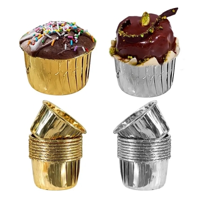 Picture of 10 Golden + 10 Silver  Muffin cups,  Aluminum foil, cupcake baking cups made of metal foil for muffins and cupcakes