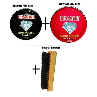 Picture of 3X Of Combo Shoe Polish Diamond 45 GM Black + Diamond 45 Brown+  Wooden Brush