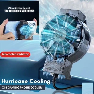 Picture of X16 Mobile Cooler For Gaming Universal For All  phone Size Mini Cooling Fan for All Gaming and video watching -Black