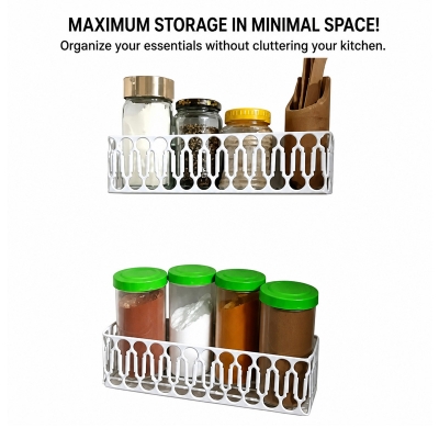 Picture of Buy 1 Get 1 Free Square 2 Layer Hanging Wall Storage Organizer Self / Rack -White